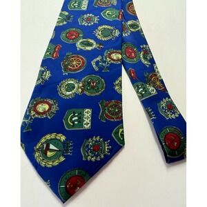 Men's Tie Necktie Marco Matellini Sea Emblems Anchor Boat Wheel Ocean Blue Red